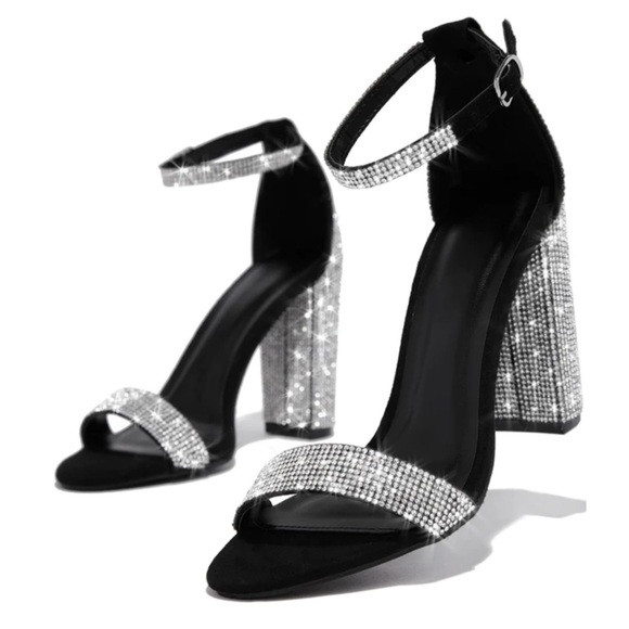 Black Embellished block heels 10M - Picture 3 of 3